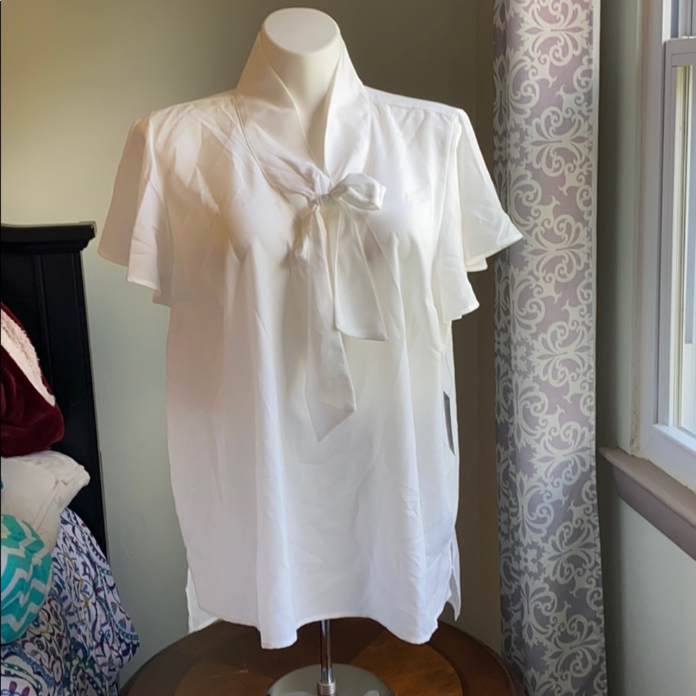 Eloquii Bow Blouse with Flutter Sleeves